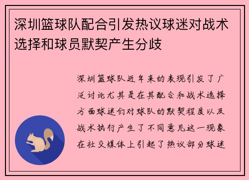 深圳篮球队配合引发热议球迷对战术选择和球员默契产生分歧